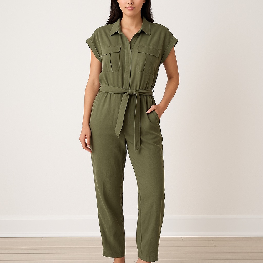 Nine West Utility Jumpsuit — Olive Green - Petite Large